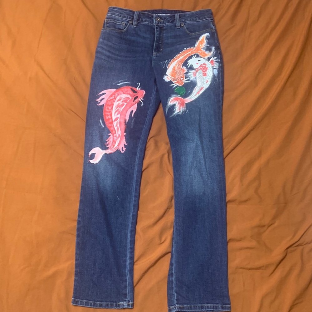 painted koi fish jeans